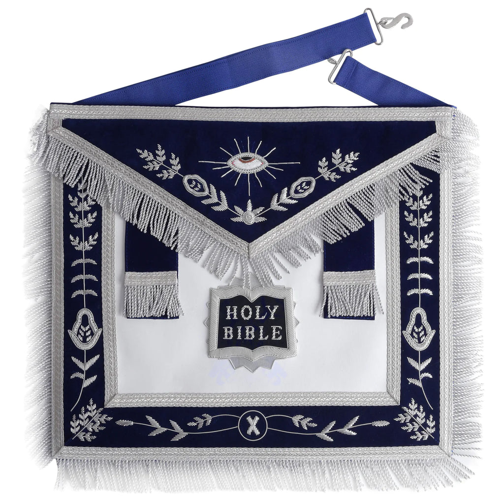 Chaplain Blue Lodge Officer Apron - Navy Blue With Silver Fringe