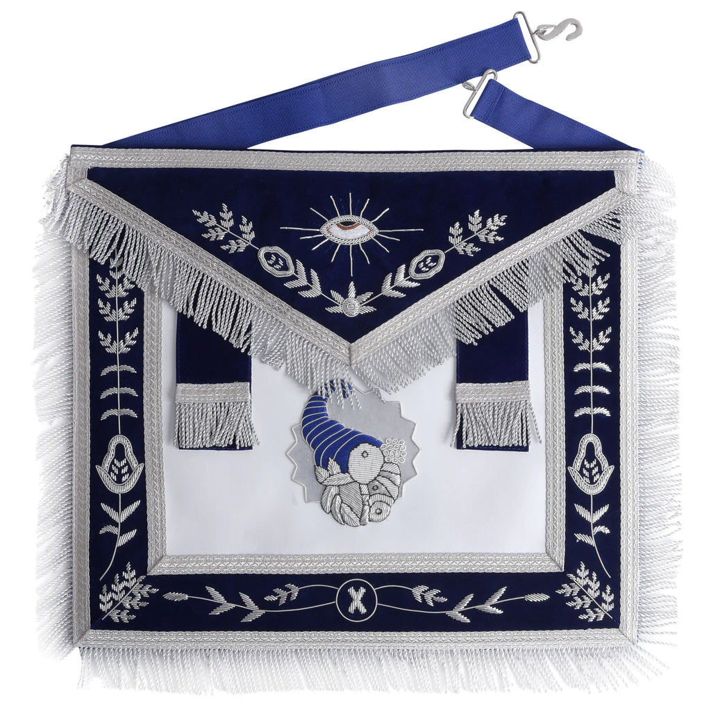 Junior Steward Blue Lodge Officer Apron - Navy Blue With Silver Side Tabs