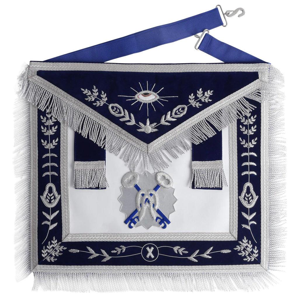Treasurer Blue Lodge Officer Apron - Royal Blue Wreath Embroidery