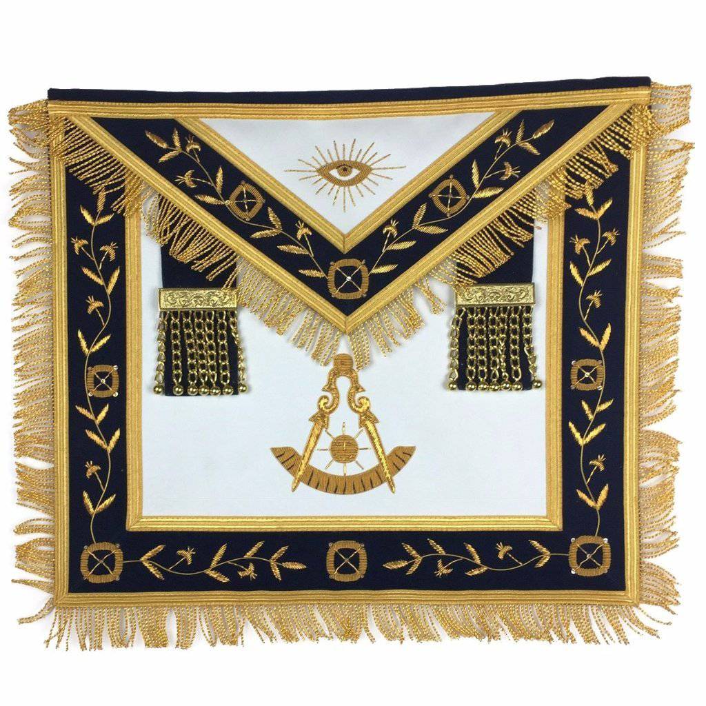 Masonic Regalia Blue Lodge Past Master Gold Handmade Embroidery Apron Navy - Zest4Canada 