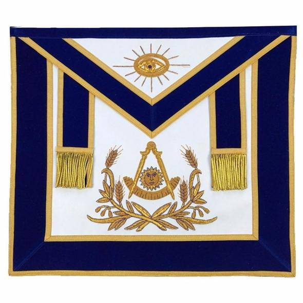 Masonic Past Master Hand Embroidered Apron Gold Embroidery Blue Velvet - Zest4Canada 