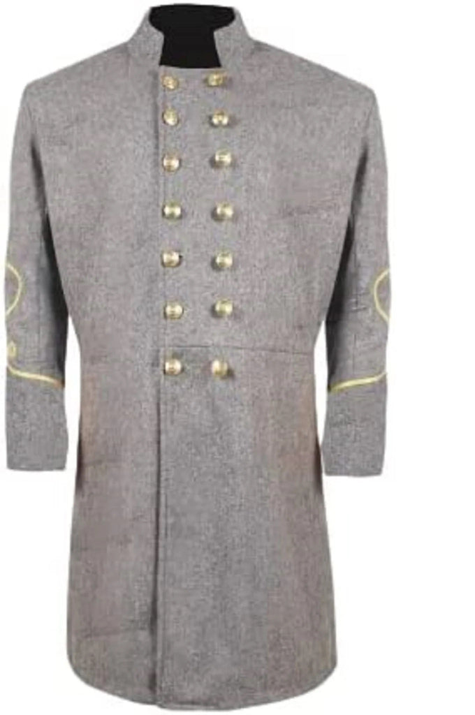 Civil War CS Officer's Double Breast 3 Rows Braid Grey Wool Frock Coat