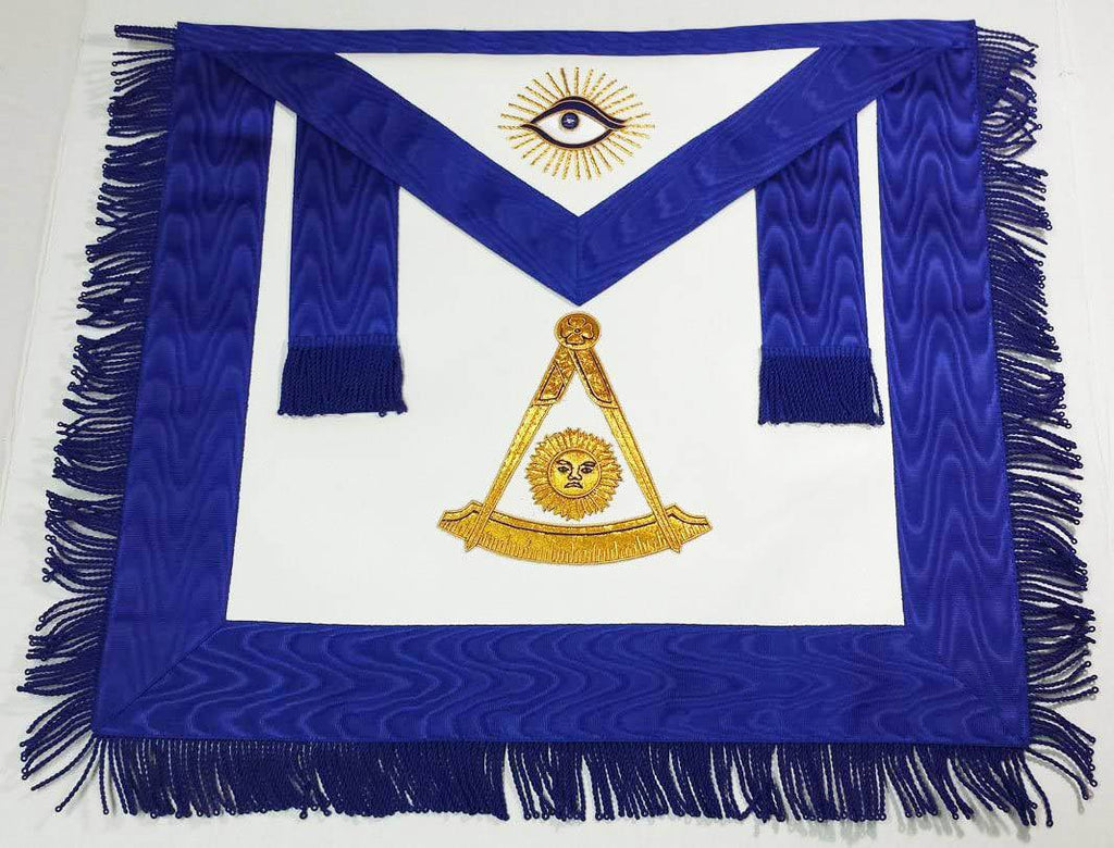 Masonic Hand Embroidered Blue Lodge Past Master Apron With Gold Bullion & Blue Fringe - Zest4Canada 