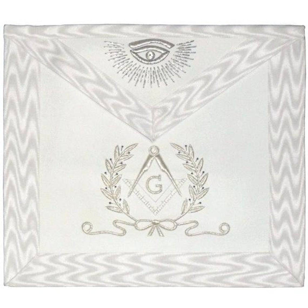 Hand Embroidered Masonic Master Mason Apron White Silver Bullion Wire Made - Zest4Canada 