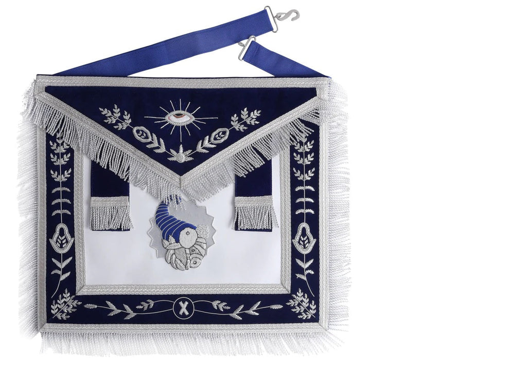 MASONIC JUNIOR STEWARD BLUE LODGE OFFICER APRON - NAVY BLUE WITH SILVER SIDE TABS