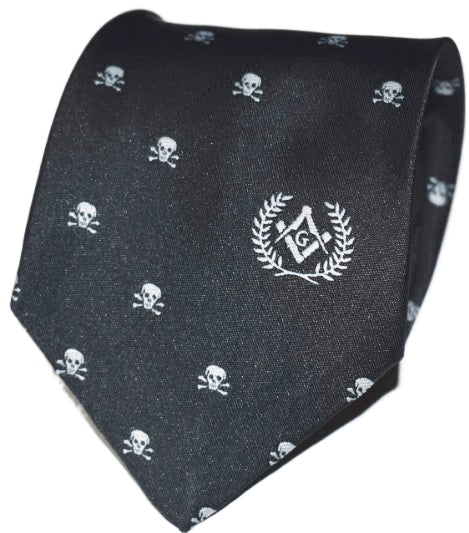 Masonic Regalia Freemason Tie with Skull Bone and Square Compass G