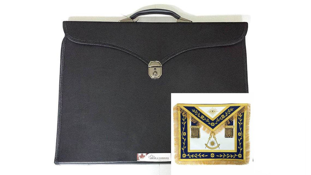 Masonic Apron Past Master Navy Blue Golden Embroidery & Fringe with Special Features Case - Zest4Canada 