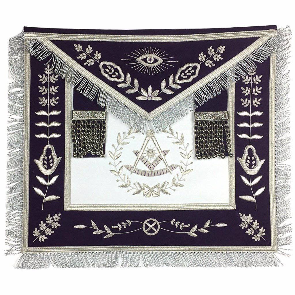 Masonic Blue Lodge Past Master Silver Handmade Embroidery Apron Purple Velvet - Zest4Canada 