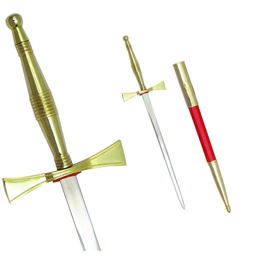 Masonic Dagger with Gold Hilt and Red Scabbard + Free Case - Zest4Canada 