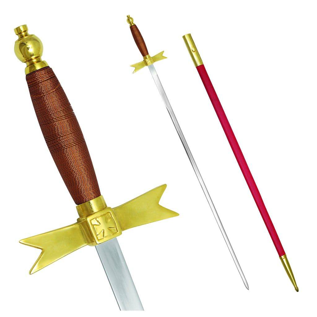 Masonic Knights Templar Sword with Brown Hilt and Red Scabbard 35 3/4" + Free Case - Zest4Canada 