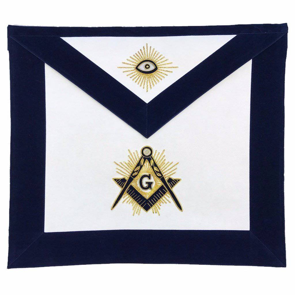 Masonic MASTER MASON Hand Embroidered Apron with square compass with G Navy - Zest4Canada 