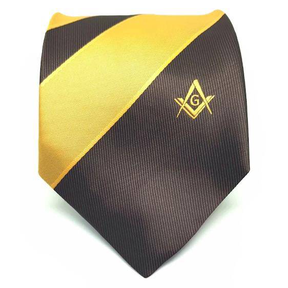 Masonic Masons Brown and Yellow Tie with Square Compass & G - Zest4Canada 