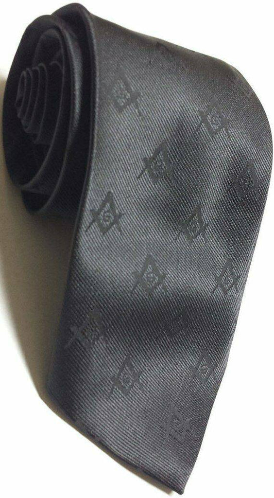 Masonic Masons Silk Tie with self print G Square Compass Black - Zest4Canada 