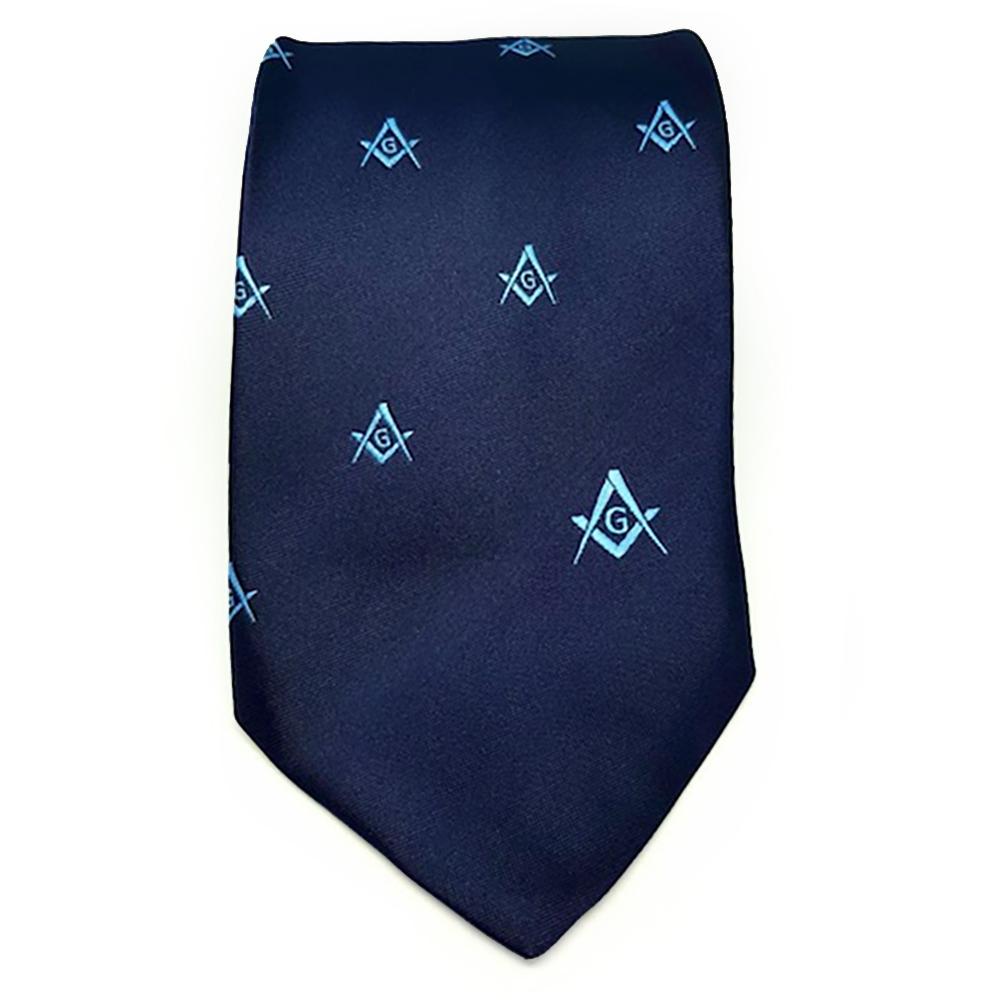 Masonic Regalia Craft Masons Silk Tie Embroidered Square Compass & G Blue - Zest4Canada 