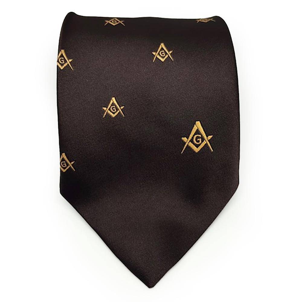 Masonic Regalia Craft Masons Silk Tie Embroidered Square Compass & G Brown - Zest4Canada 