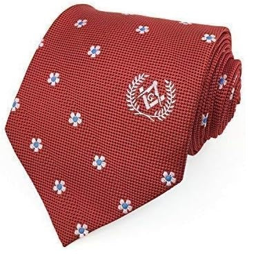 Masonic Regalia forget me not Tie with Square Compass & G - Red