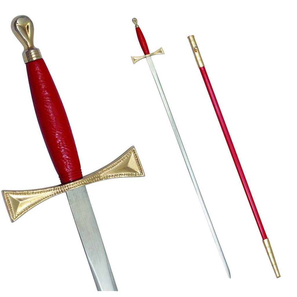 Masonic Sword with Red Gold Hilt and Red Scabbard 35 3/4" + Free Case - Zest4Canada 