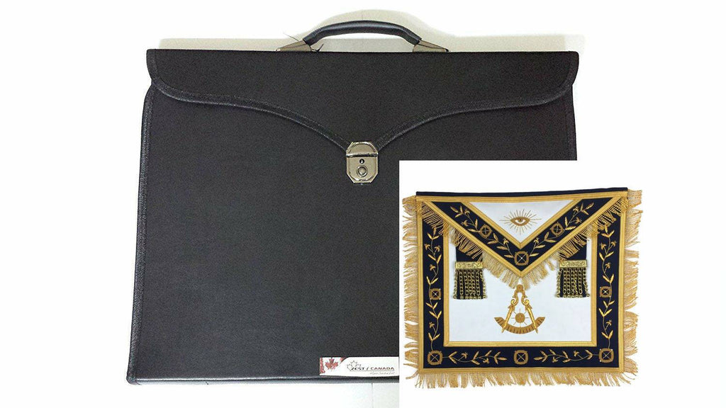 Masonic Hand Embroidered Past Master Apron Navy Blue Gold  & Special Feature Case - Zest4Canada 