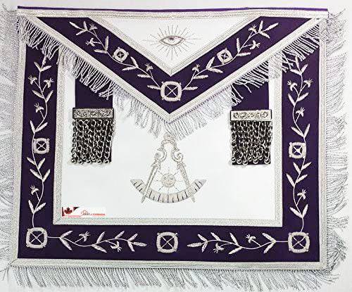 Masonic Past Master Royal Purple Hand Embroidered Made  Apron with Silver Fringe - Zest4Canada 