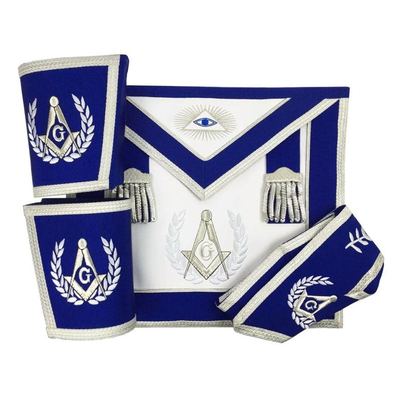 Blue Lodge Master Mason Set Silver Fringe (Apron, Collar and Cuffs)