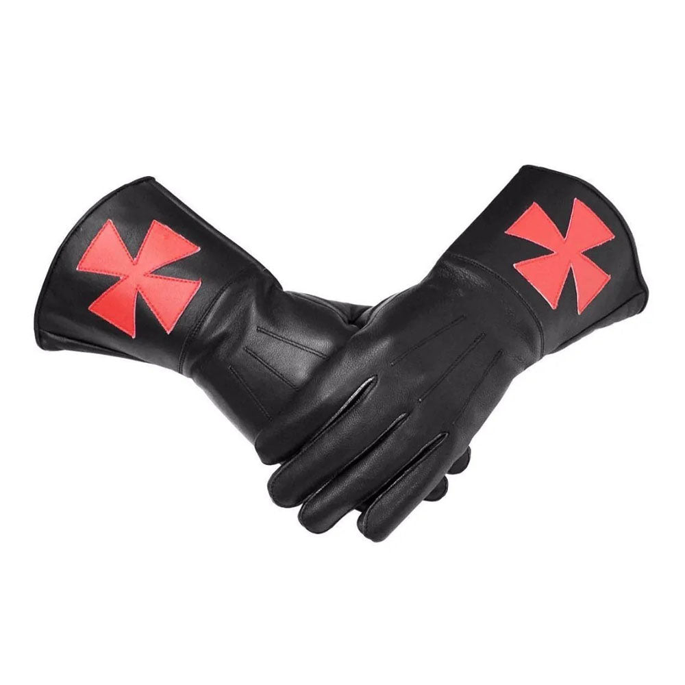 Knights Templar Black Leather Gloves