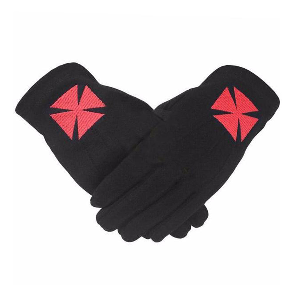Knights Templar Red Cross Black Gloves
