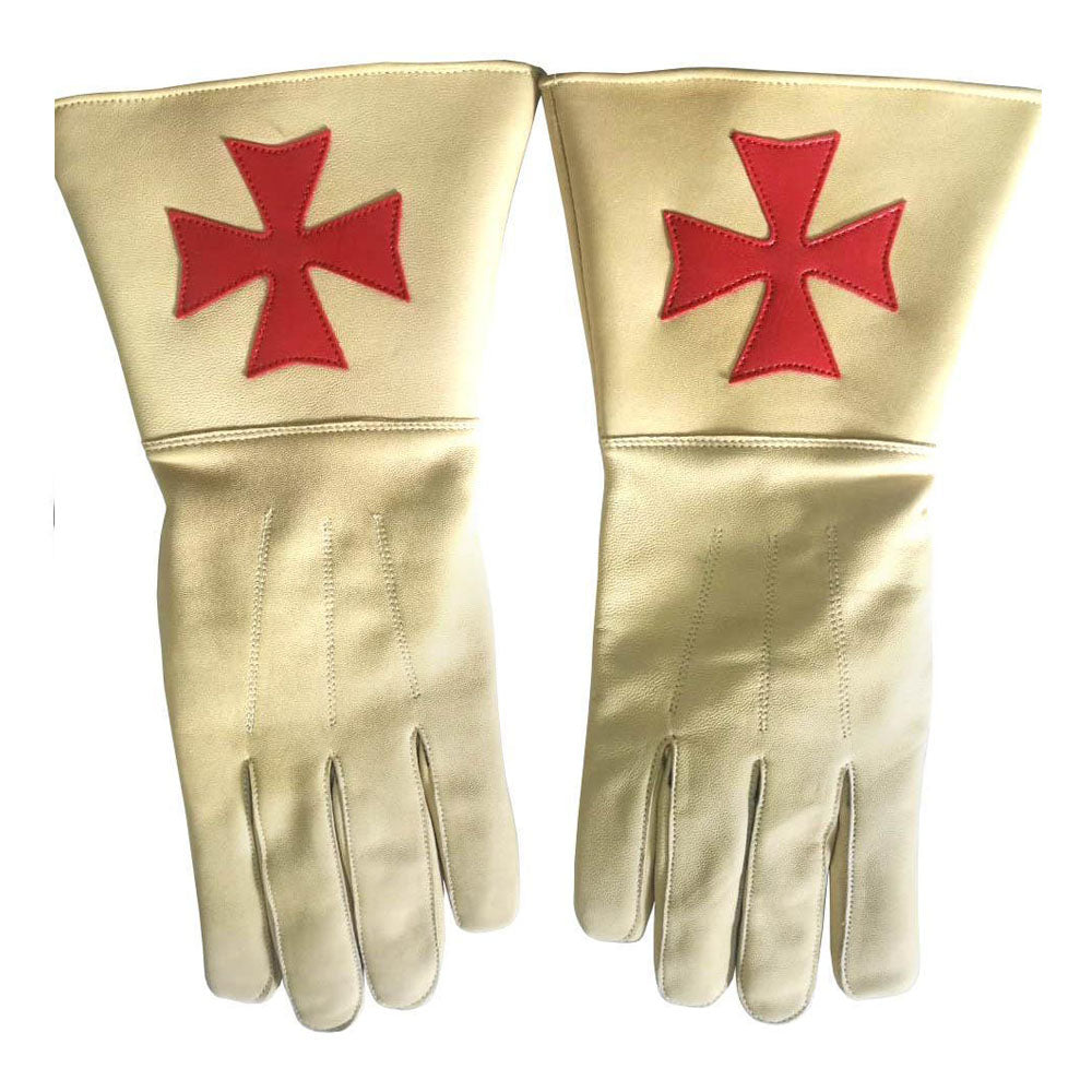Knights Templar White Leather Gloves