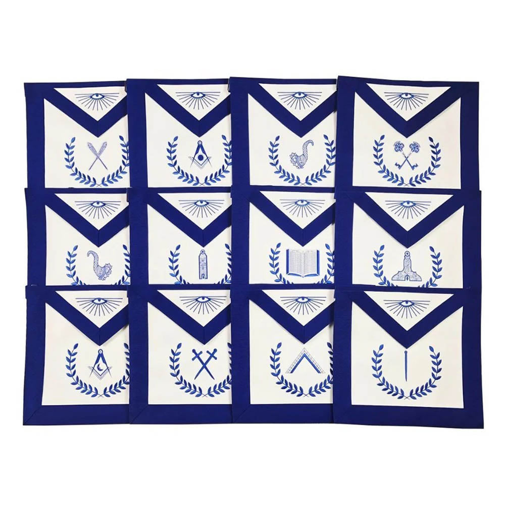Blue Lodge Officers Aprons 12 Pcs Set – Machine Embroidered