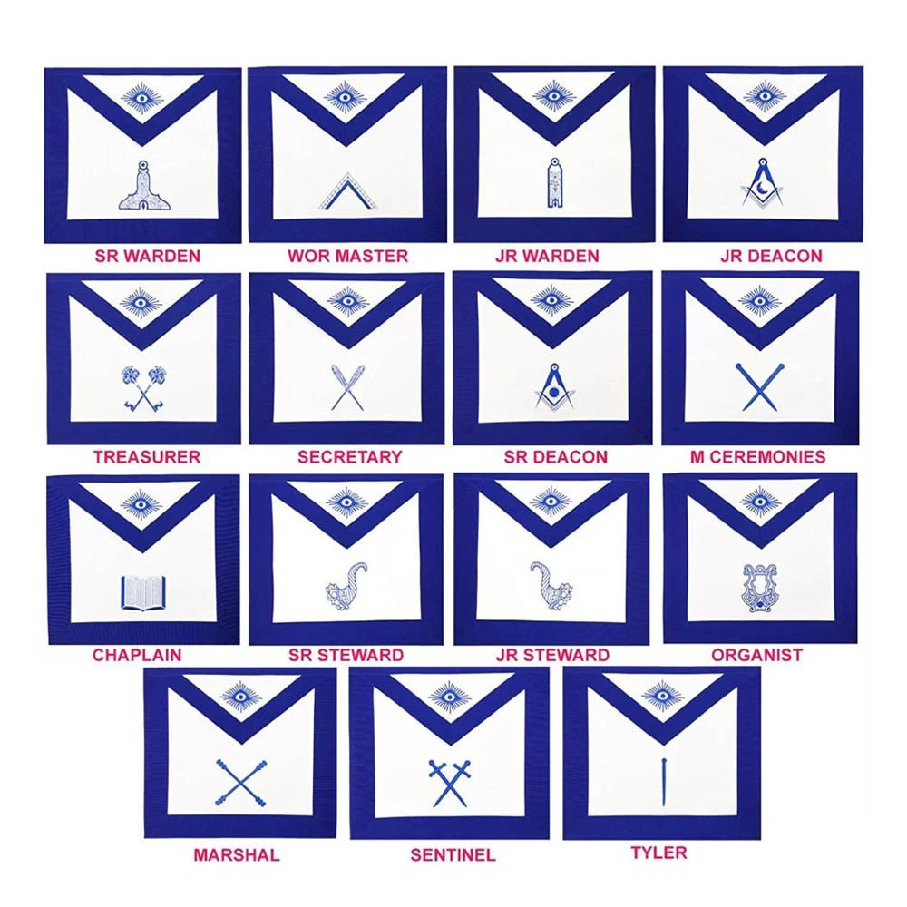 Blue Lodge Officers Aprons Machine Embroidered – 15 Pcs Set