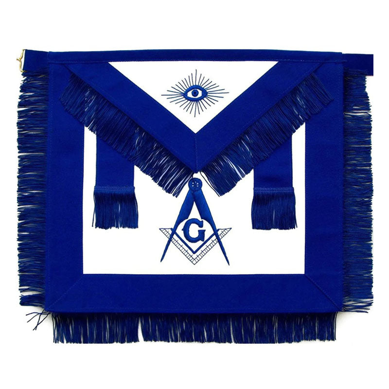Master Mason Apron Blue With Fringe Embroidered  – Silk Thread