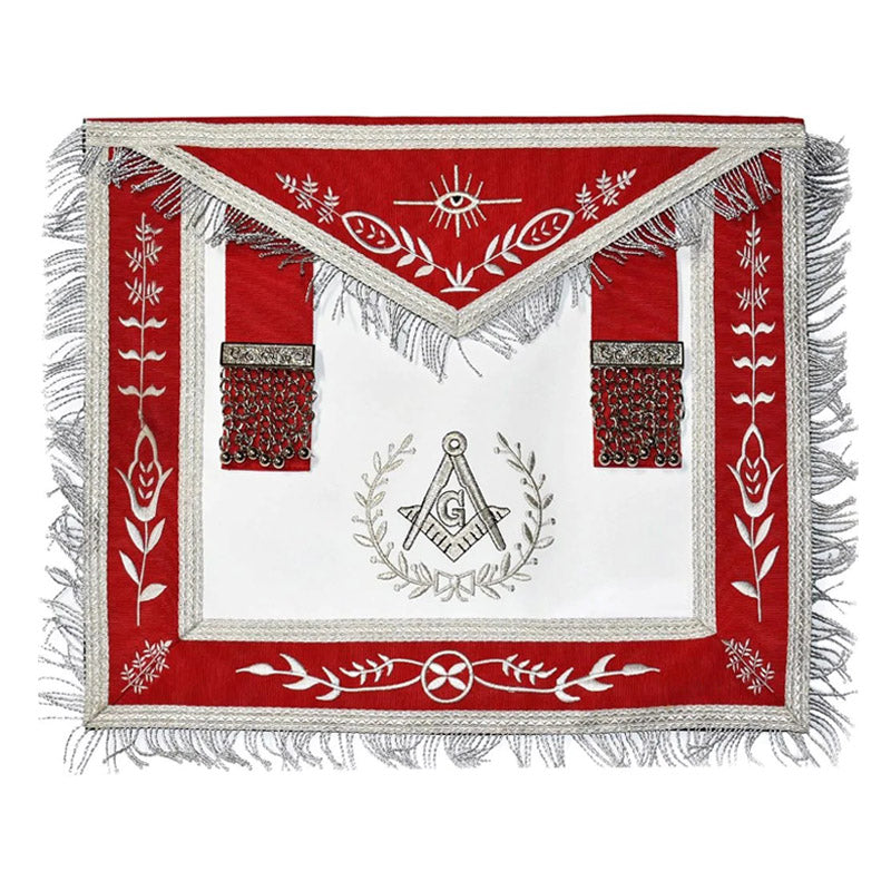 Master Mason Apron – Square and Compass G with Wreath Red