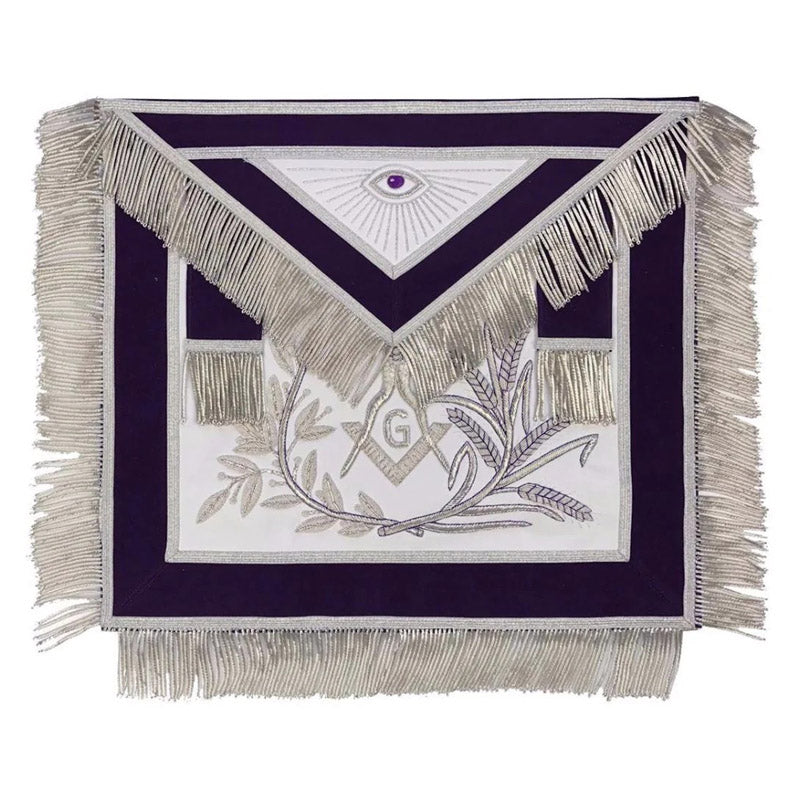 Master Mason Purple Velvet Apron – Silver Hand Embroidered