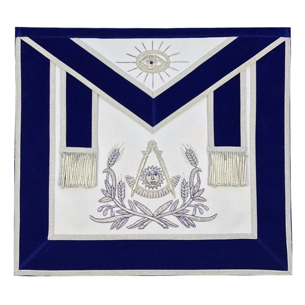 Past Master Apron With Emblem Blue – Hand Embroidered