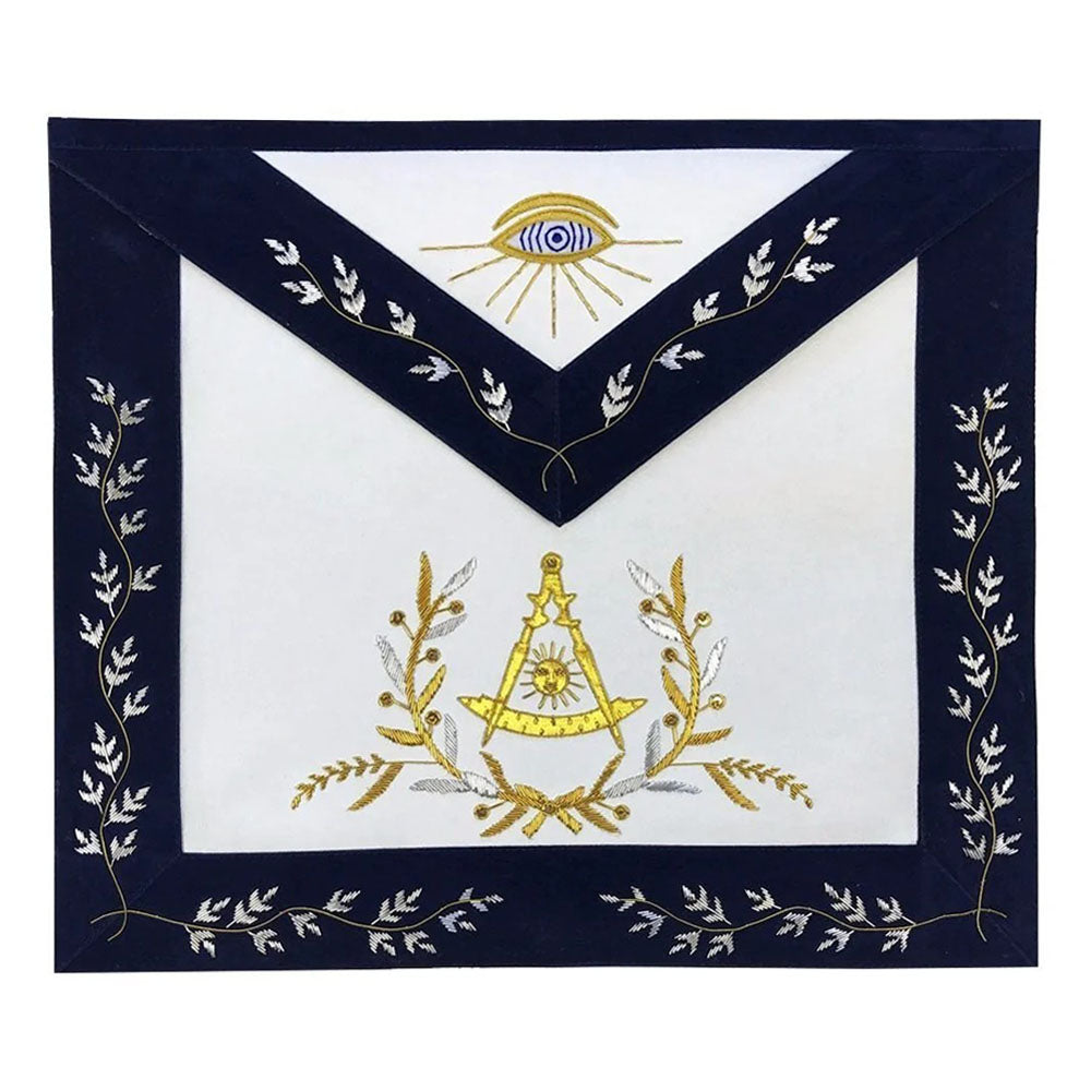 Past Master Apron With Emblem Navy – Hand Embroidered