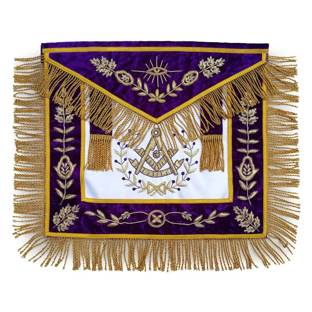 Past Master Purple Velvet Apron Leather – Hand Embroidered