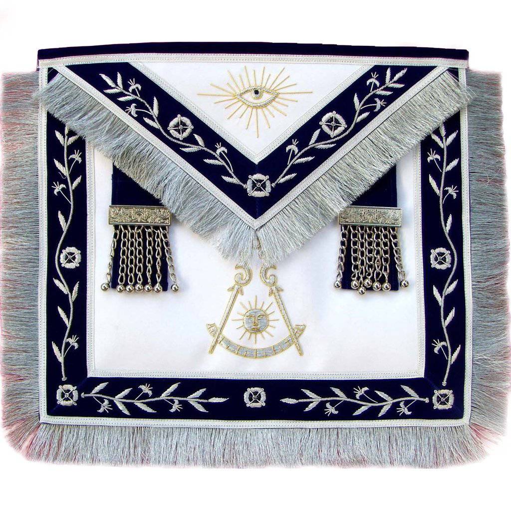 Masonic Regalia Blue Lodge Past Master Apron Hand Embroidered Bullion Vine - Zest4Canada 